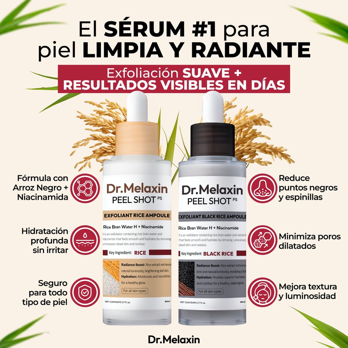 Dr. Melaxin – Tratamiento Dúo Peel Shot Glow con Arroz